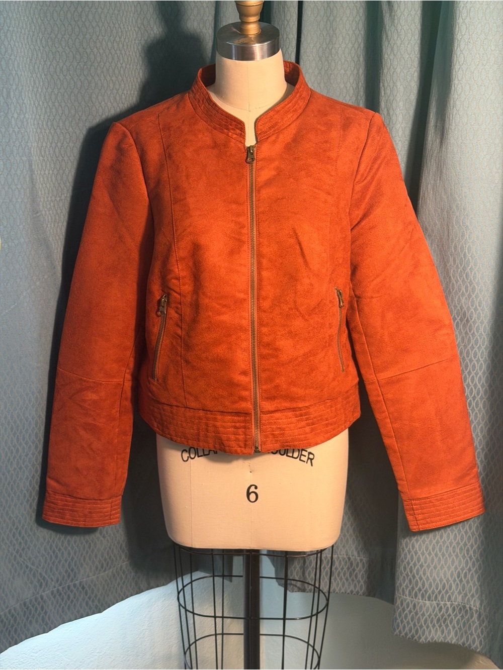 Women's Suede Zip-Front Jacket - Burnt Orange